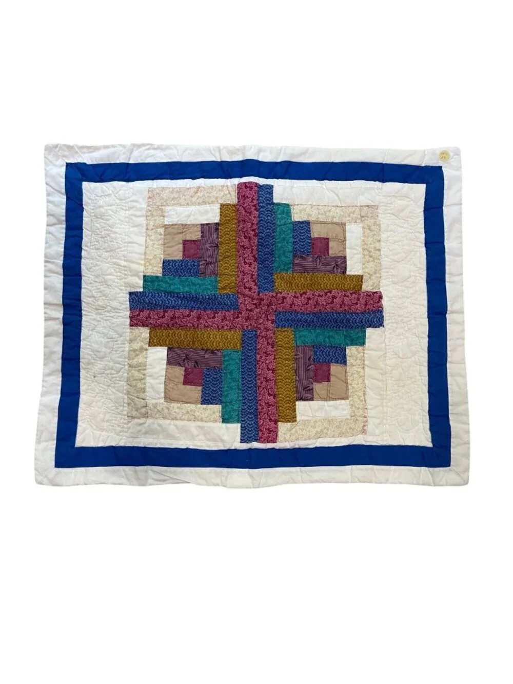 Vintage Handmade‎ Quilted Log Cabin Star Pillow Sham Multicolored Multi Print